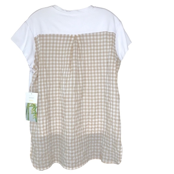 Southcott Threads Magnolia White Khaki Checkered Tee Shirt High Low Top MEDIUM - Picture 4 of 11